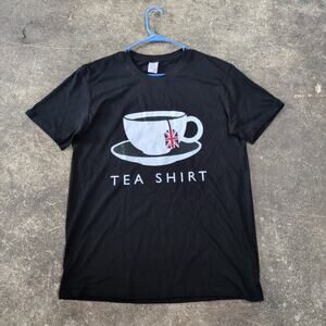 British T Shirt Mens L Black Tea Party Humor UK England Britain Short Sleeve